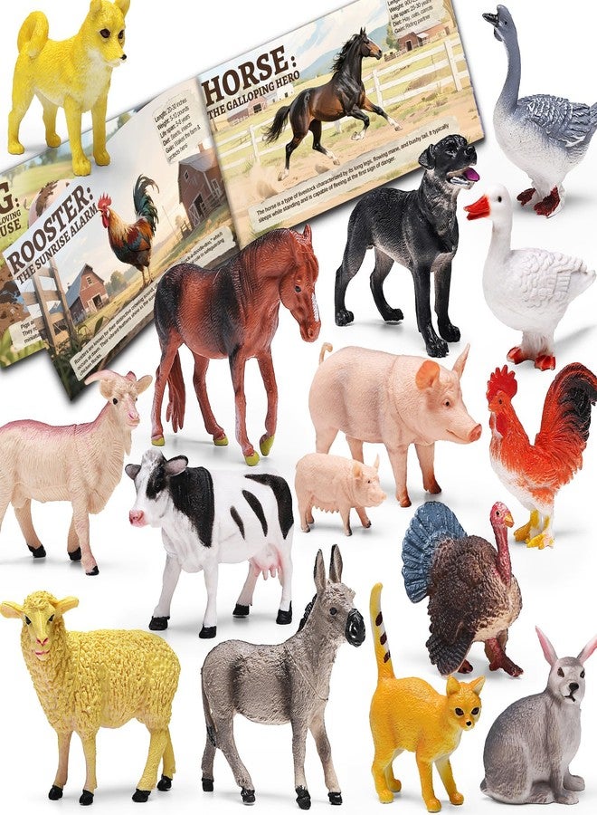 KarberDark 15 Pcs Farm Animal Toy Set with Educational Booklet and Gift Box, Realistic Plastic Farm Animal Figures Set for Kids, Farm Playset Animals Party Favor, Cake Topper, Birthday for Toddler - Image 1